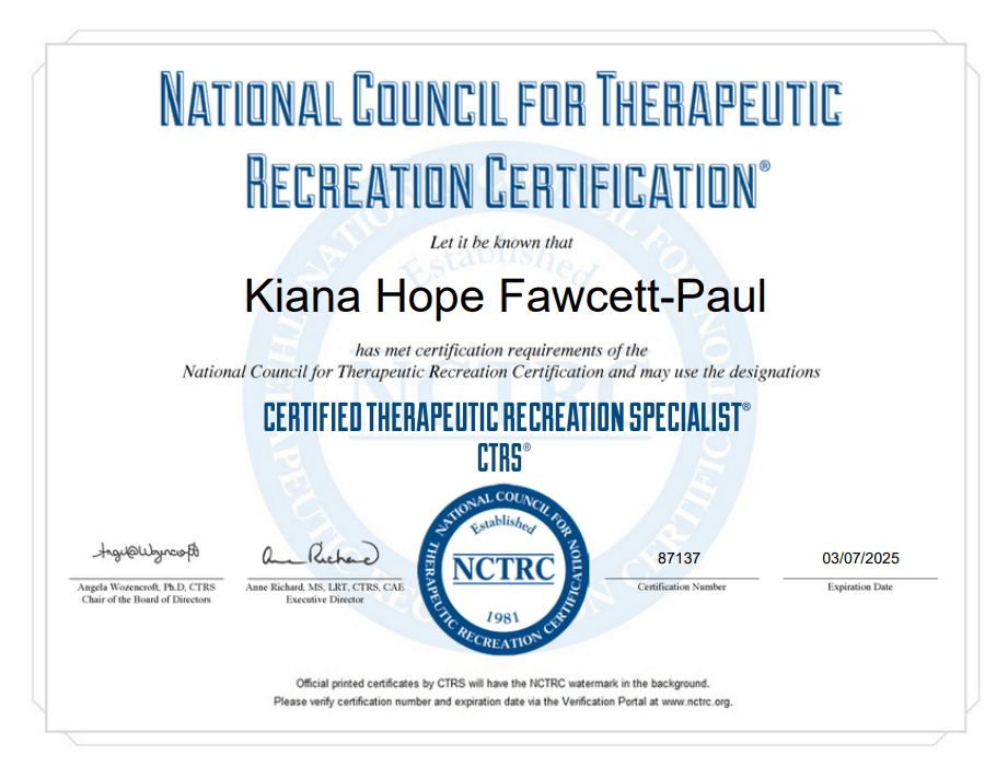CTRS Certification Certified Therapeutic Recreation Specialist
